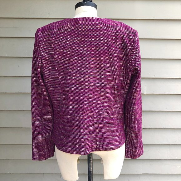 St. John Collarless Woven Fuchsia Multicolor Tweed Boucle Blazer Jacket 8 2019 - Picture 6 of 16